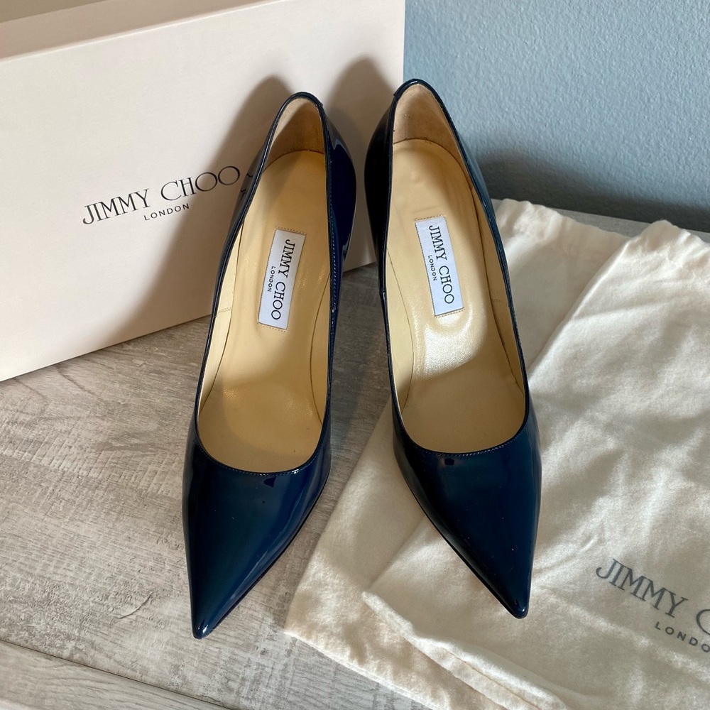 Jimmy Choo Abel Patent Leather Navy Pumps